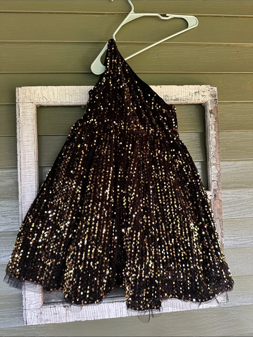Grace Karin Black and Gold Sequin One-Shoulder Party Dress for Girls